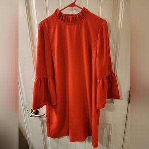 J.Crew Ruffle Neck Bell Sleeve Shift Dress Size 12 Orange
